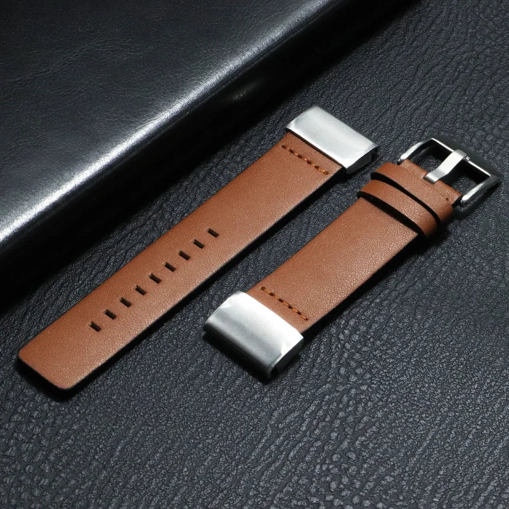 Garmin QuickFit Minimal Leather Band in Cognac / Silver