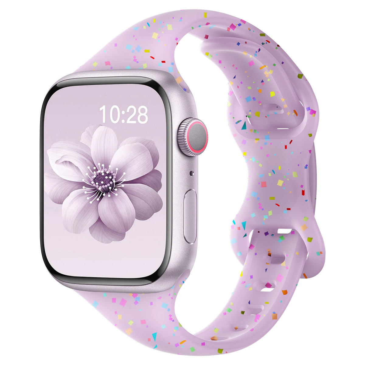Confetti Speckle Slim Silicone Apple Watch Band in Translucent Lavender