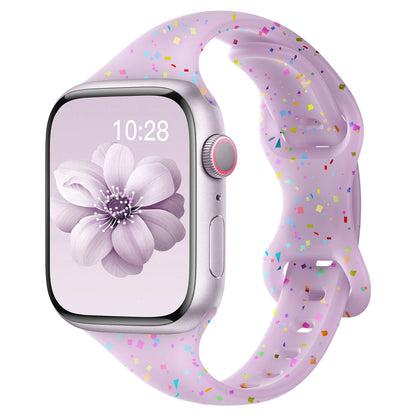 Apple Watch with colorful silicone band featuring a soft design and speckles, ideal for comfort and style.