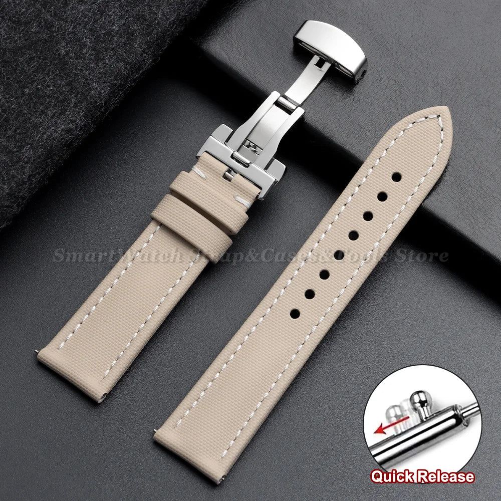 Sailcloth Band in Beige, White Stitching
