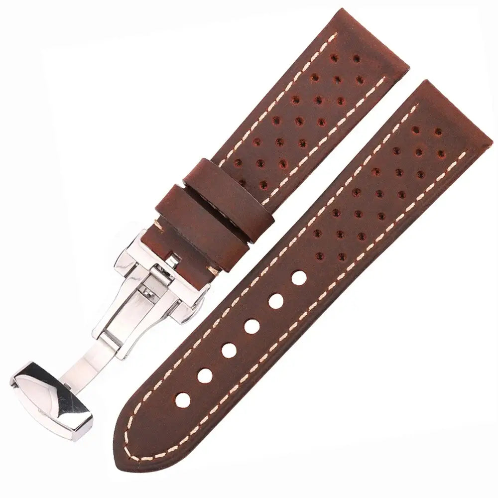 Suunto Perforated Leather Folding-Clasp Band – Dark Brown