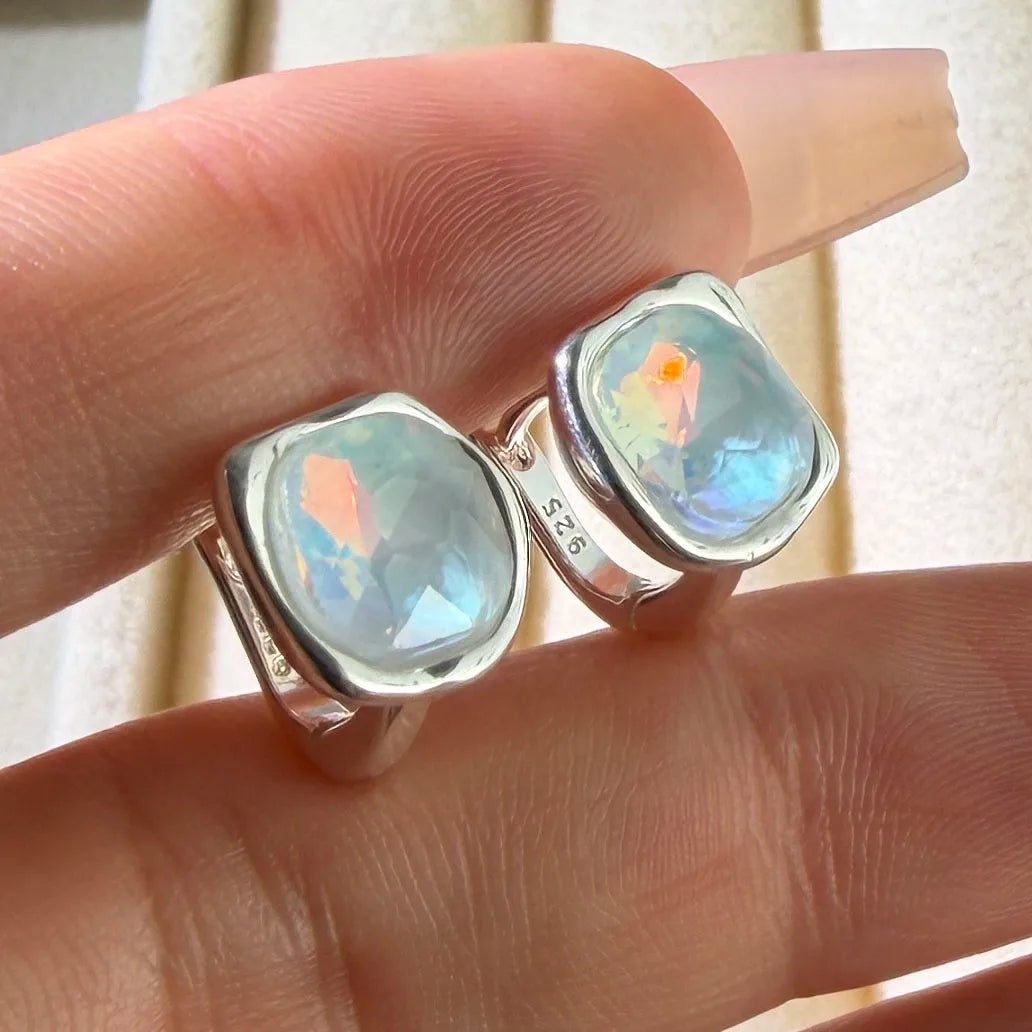 Square Simulated Moonstone Earrings, 925 Sterling Silver, photo 5
