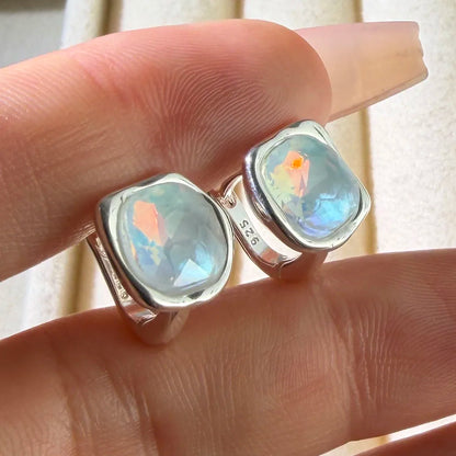Square Simulated Moonstone Earrings, 925 Sterling Silver, photo 5