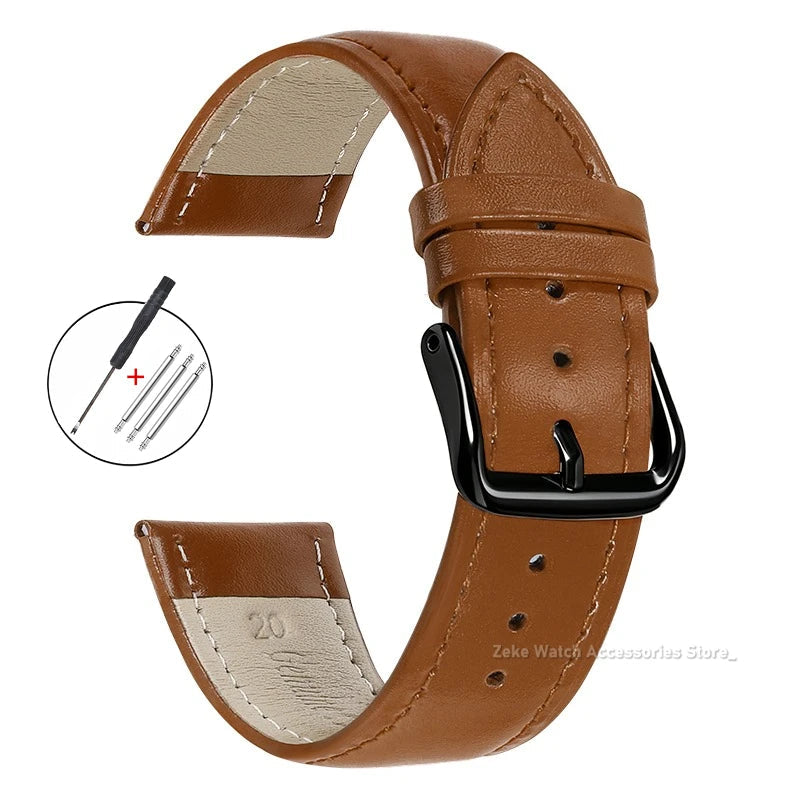 Slim Calfskin Band in Light Brown with Black Buckle