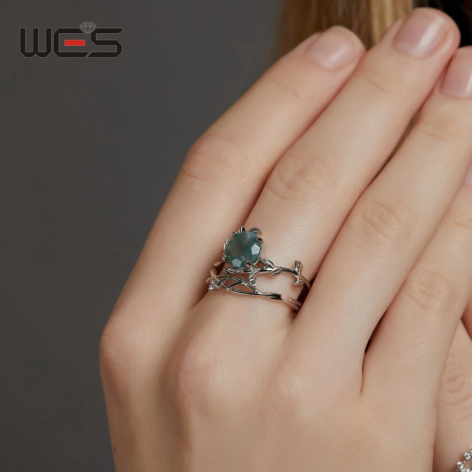 Moss Agate Square Leaf Ring, 925 Sterling Silver - view 7