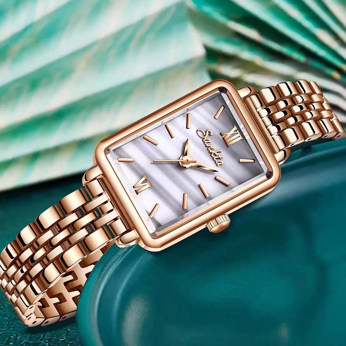 Women's Rectangular Pearl-Effect Dial Watch — Pearl-effect dial and bracelet — BandsCo Straps