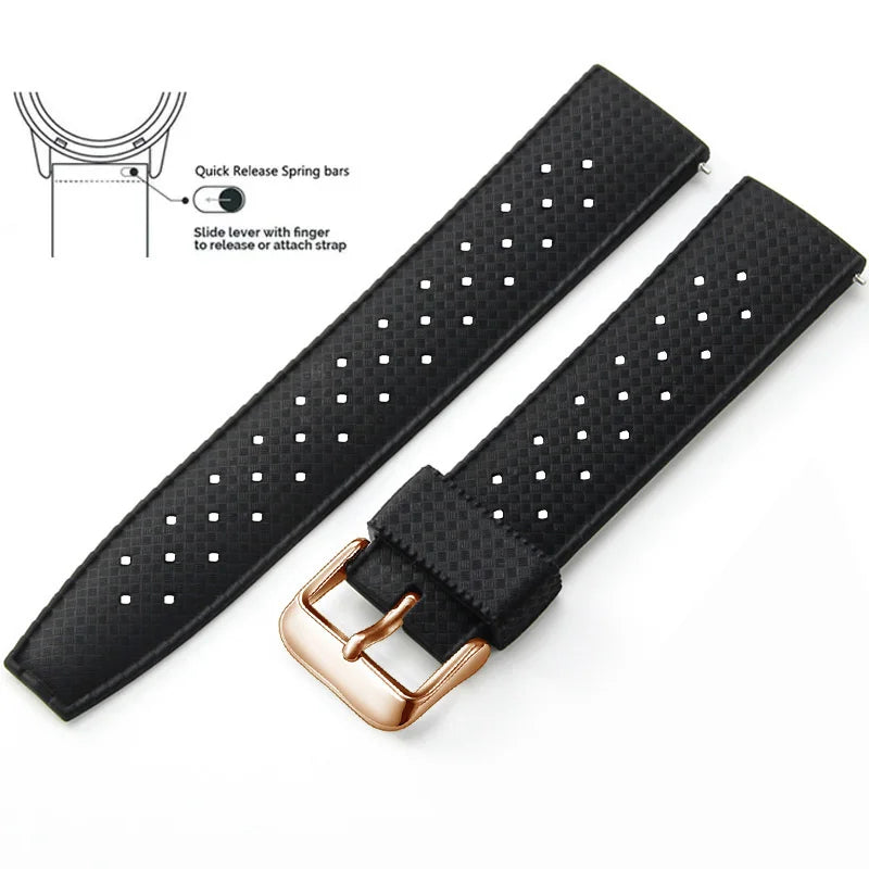 Tropic Silicone Band for Polar – Black / Rose Gold Buckle (Option 2)