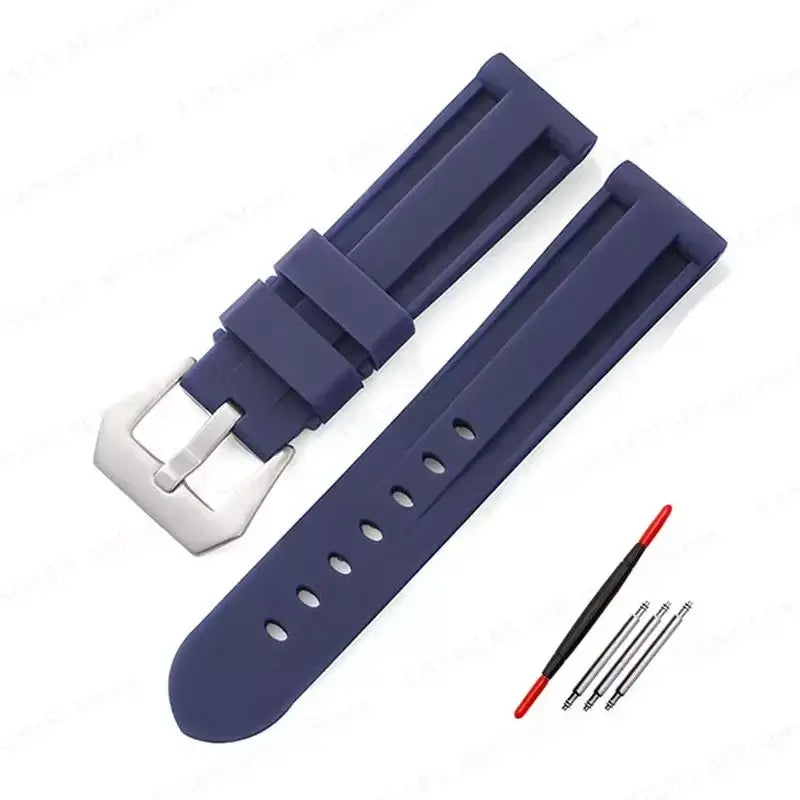 Recessed-Panel Silicone Band in Navy Blue / Silver Buckle for compatible Huawei watches