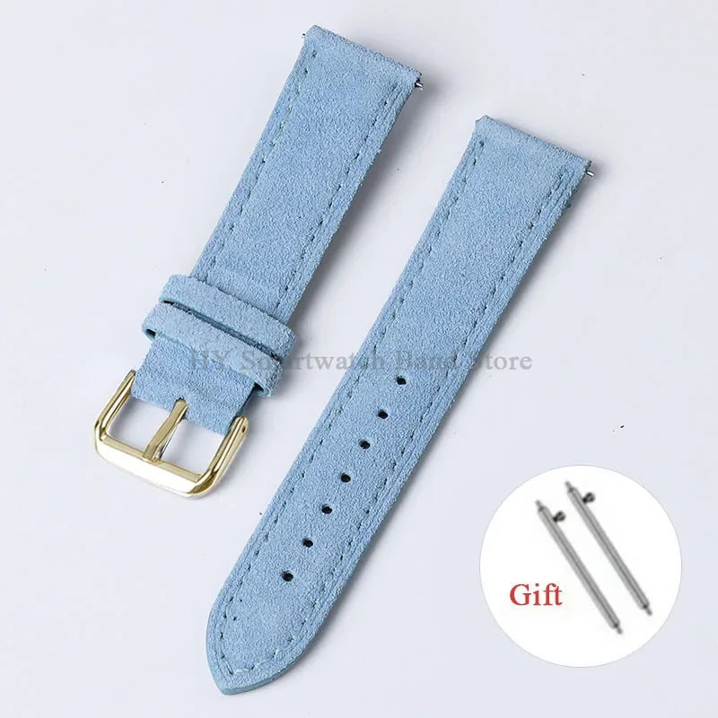 Motorola Moto Suede Leather Band with Buckle Options — Light Blue / Gold Buckle