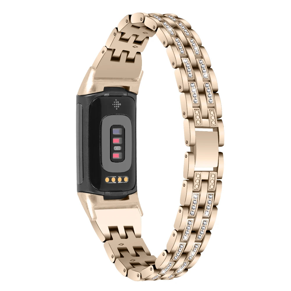 Fitbit Charge 5 6 Metal Band with diamond strap, stylish smartwatch accessory from Bandsco straps.