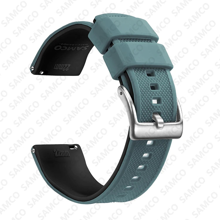 COROS Textured Silicone Watch Band with Buckle Choices - Slate Blue / Black - Silver Buckle