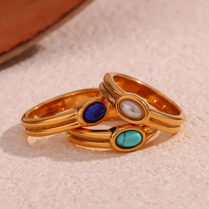 Paved lapis lazuli ring, gold-tone stainless steel