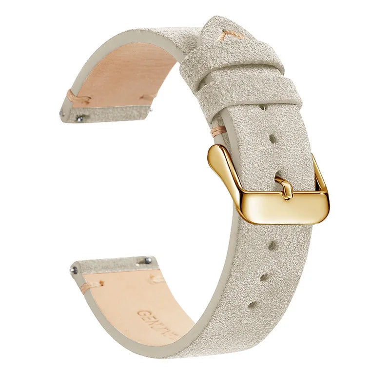 OnePlus Leather Quick Release Watch Band Strap for Smartwatch in cream color with gold buckle.