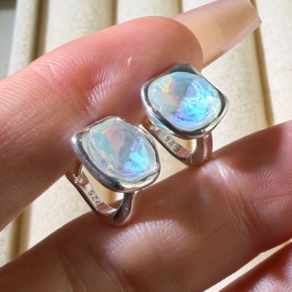 Square Simulated Moonstone Earrings, 925 Sterling Silver, photo 1