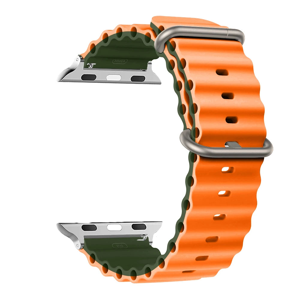Ribbed Silicone Apple Watch Band - Solid & Two-Tone in Orange / Army Green