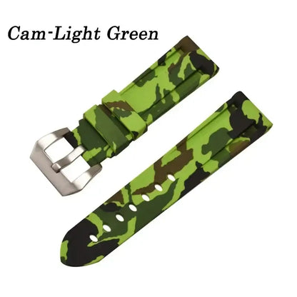 Cam-Light Green silicone watch band for Huawei, featuring a modern camouflage design and sleek metal buckle.