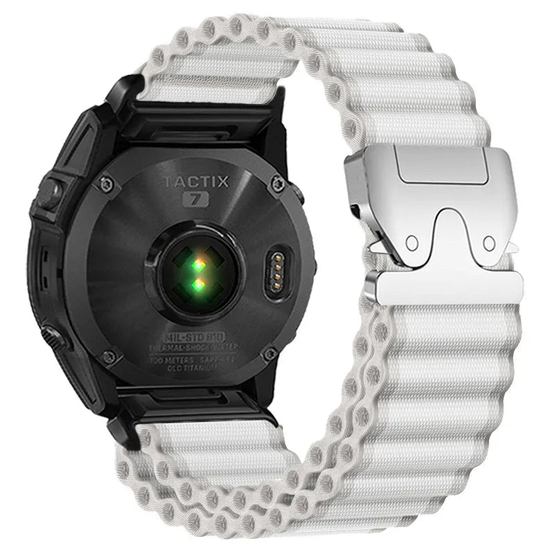 White / Starlight Garmin QuickFit 20/22/26mm Parachute Nylon Band with Hook Buckle