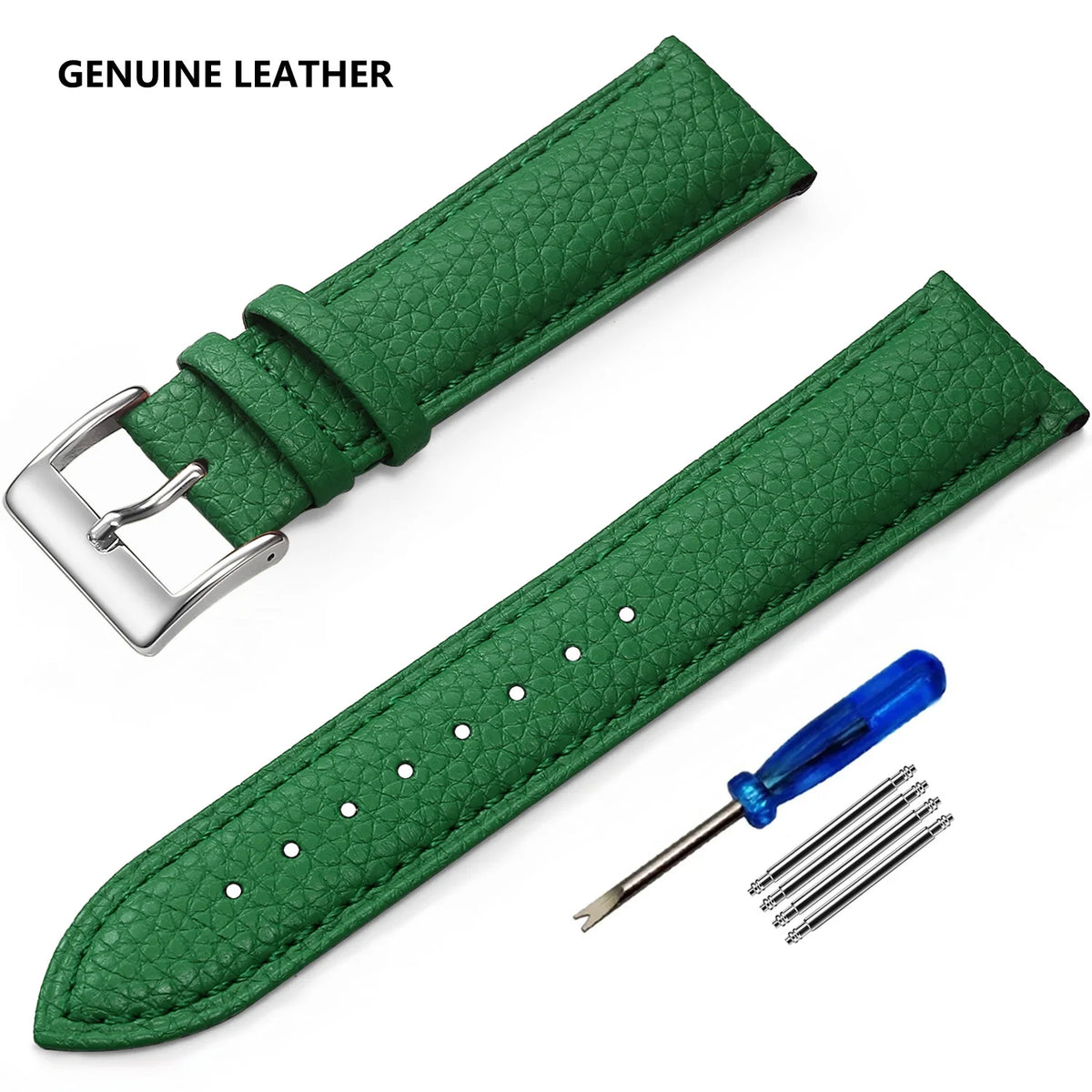 Grained Leather Band in Green with Silver Buckle