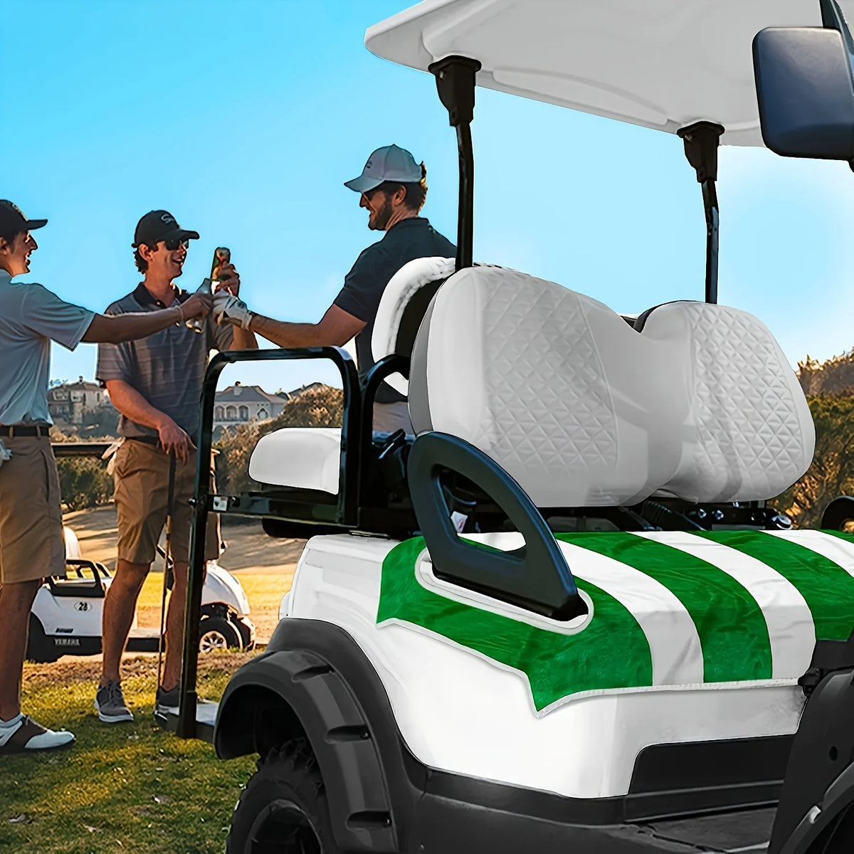 Striped Golf Cart Seat Towel Cover, Microfiber, Green and White