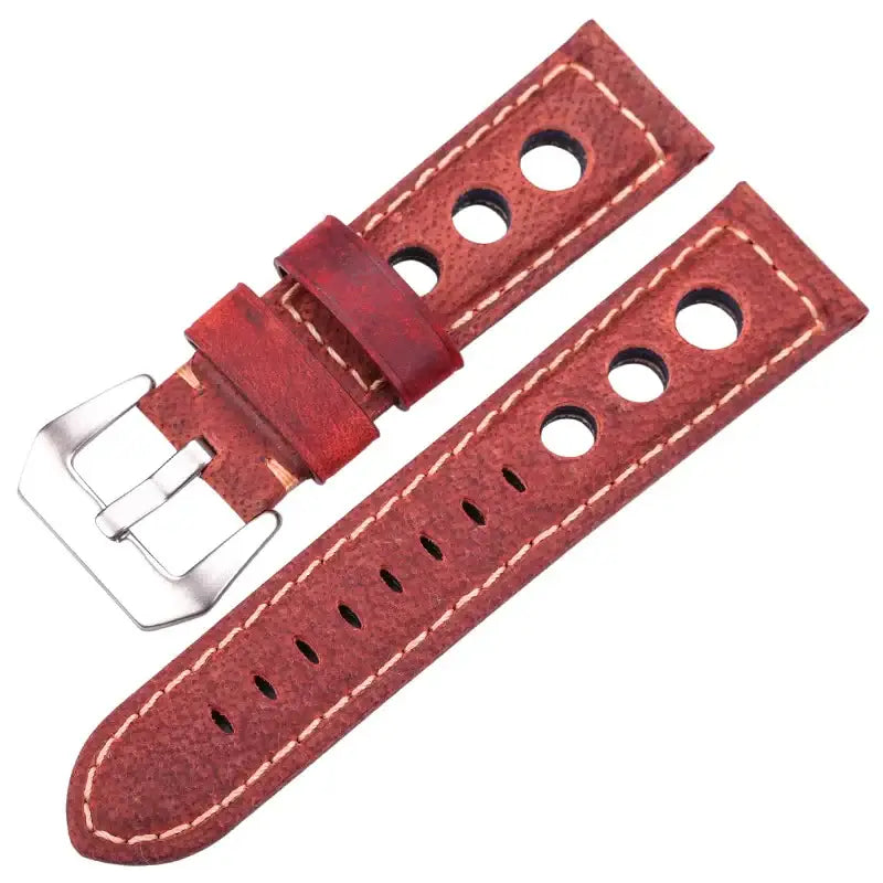 Three-Hole Leather Rally Band in Red for compatible Huawei watches
