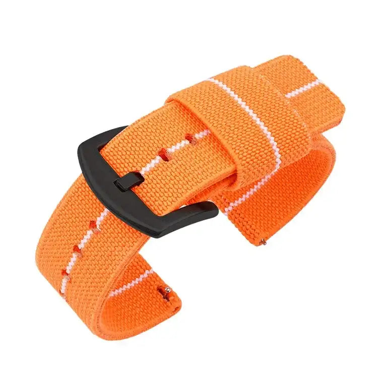 Bright orange nylon Suunto watch band featuring a comfortable fit and durable buckle design for active users.