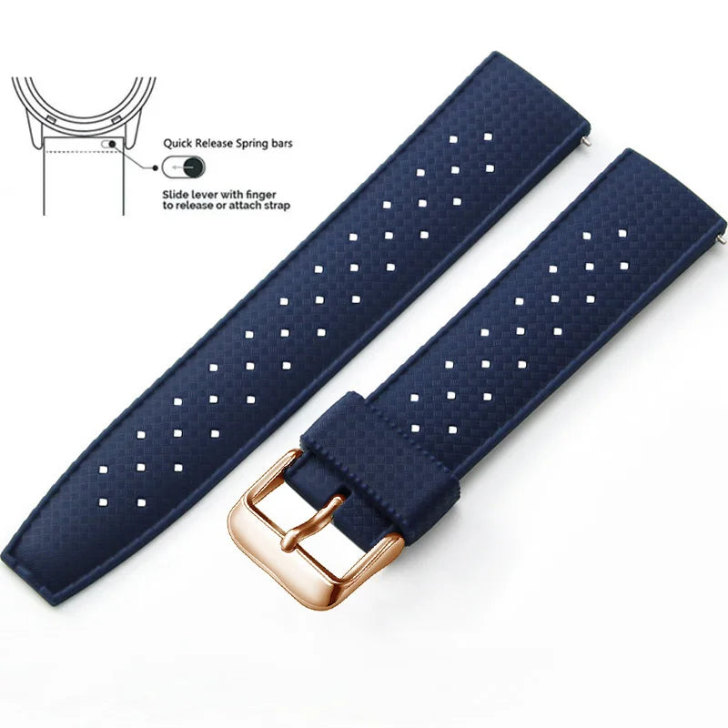 Tropic Silicone Band for Motorola Moto — Navy Blue / Rose Gold Buckle (Option 2)