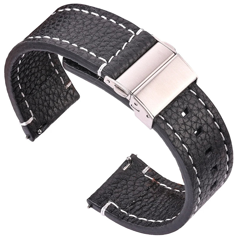 COROS Pebbled Leather Band with Folding Clasp – Black