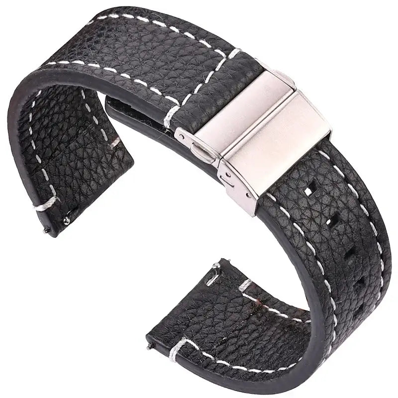 Amazfit Pebbled Leather Watch Band with Folding Clasp - Black