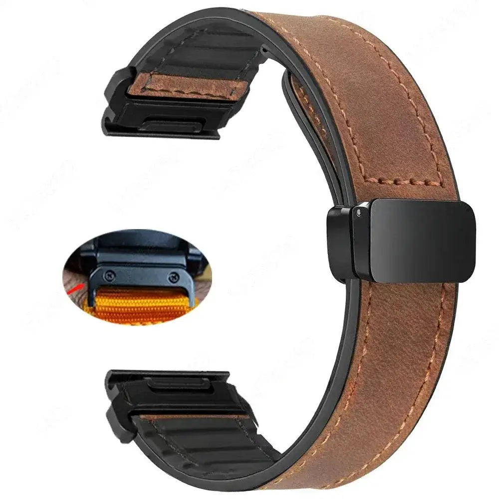 Garmin QuickFit Magnetic Leather Band in Chestnut Brown - Style 2
