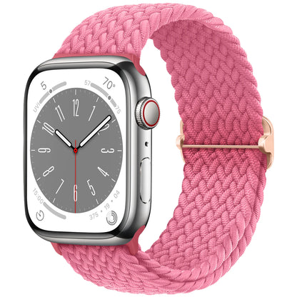 Apple Watch with braided pink nylon strap, offering comfort and style for daily wear.