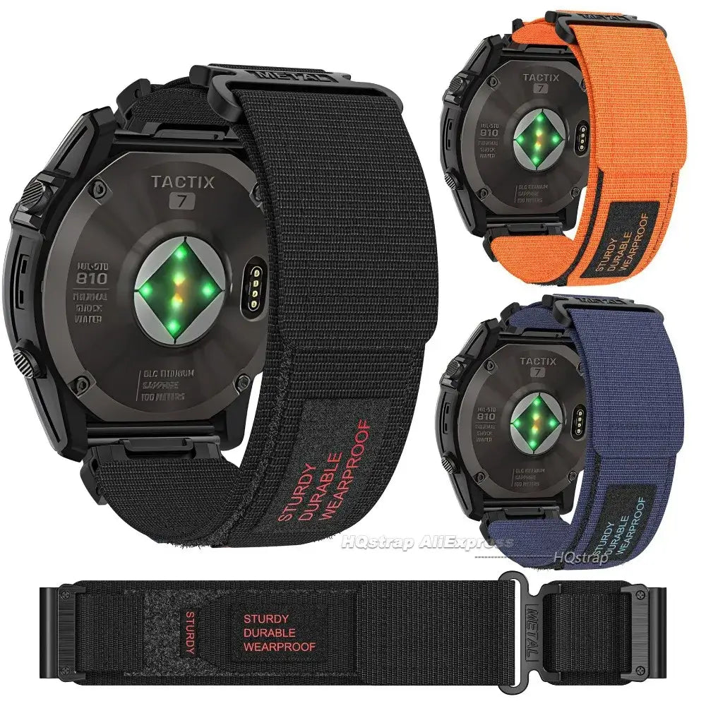 Garmin QuickFit Nylon Utility Loop Band black, orange and navy band views