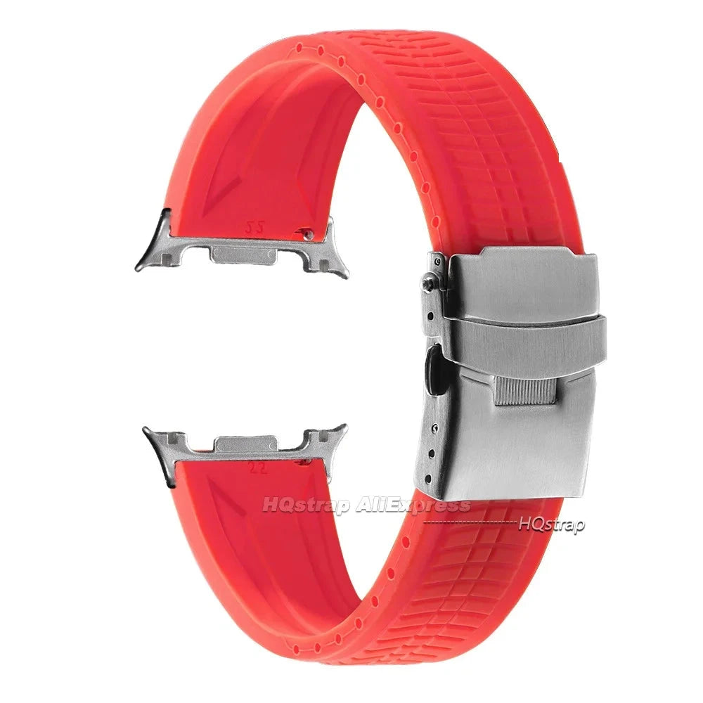 Samsung Galaxy Silicone Sport Watch Band - Watch8/Watch8 Classic/Watch9 Waterproof Buckle in red silicone with metal buckle