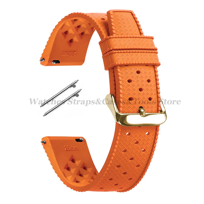 Garmin 18/20/22mm Quick Release Tropic-Style Silicone Band in Orange with Gold Buckle