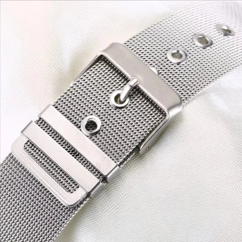 Milanese Mesh Buckle Band — buckle and holes close-up