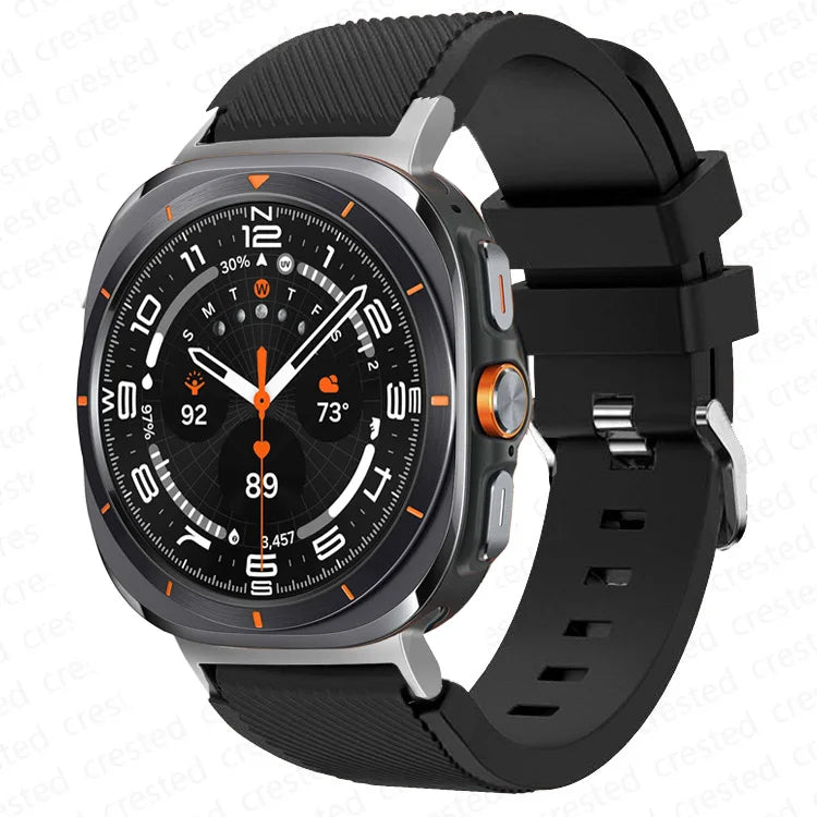 Samsung Galaxy Silicone Sport Watch Band - 20mm/Ultra+Ultra2, black soft silicone strap for watch compatibility.