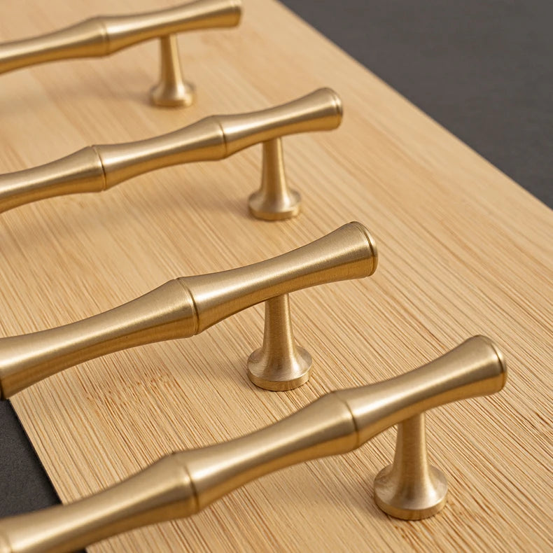 Bamboo solid brass cabinet pull in brushed brass