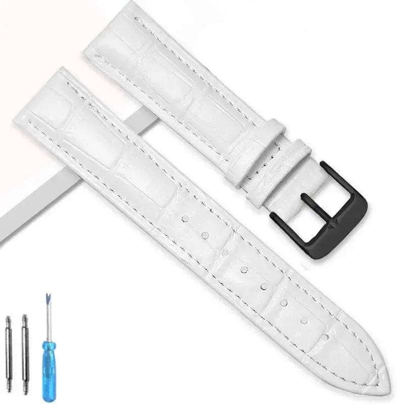 TicWatch Crocodile-Embossed Leather Buckle Band - White / Black Buckle