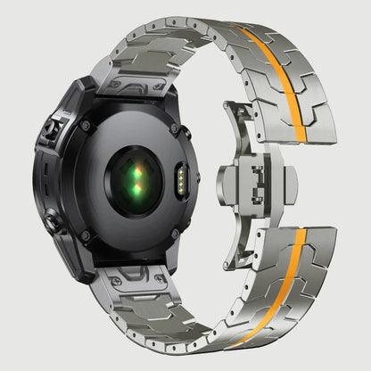 Stainless steel QuickFit Garmin band showcasing a sleek design and practical functionality for versatile wear.