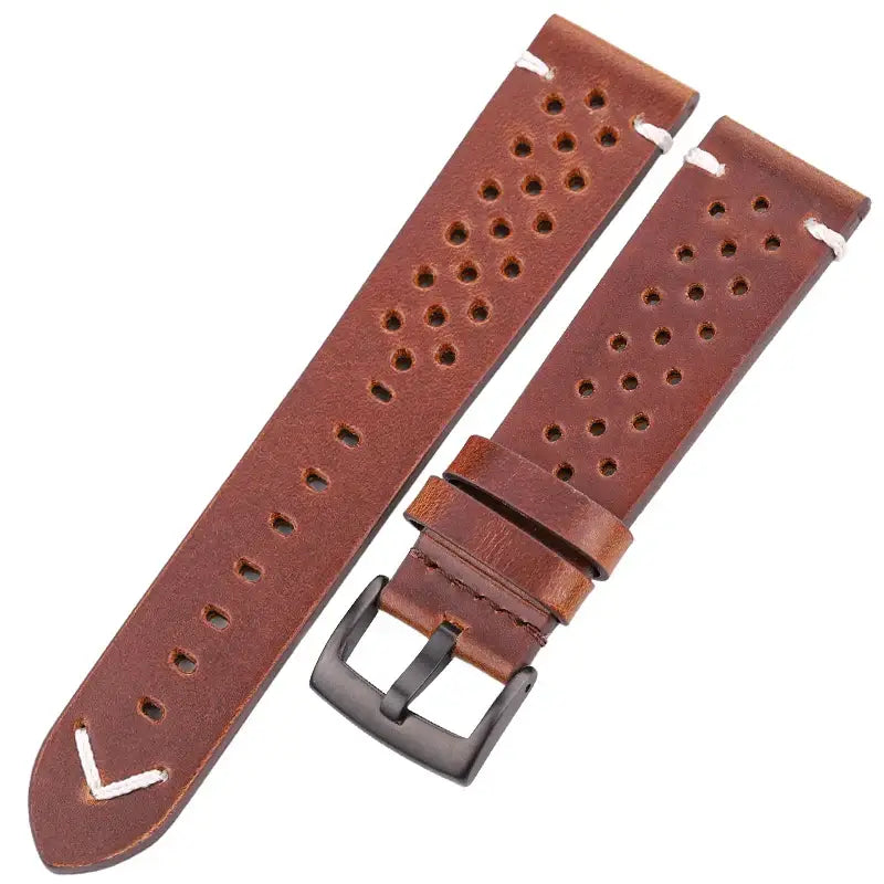 Suunto Perforated Leather Band with V Stitch - Dark Brown / Black Buckle