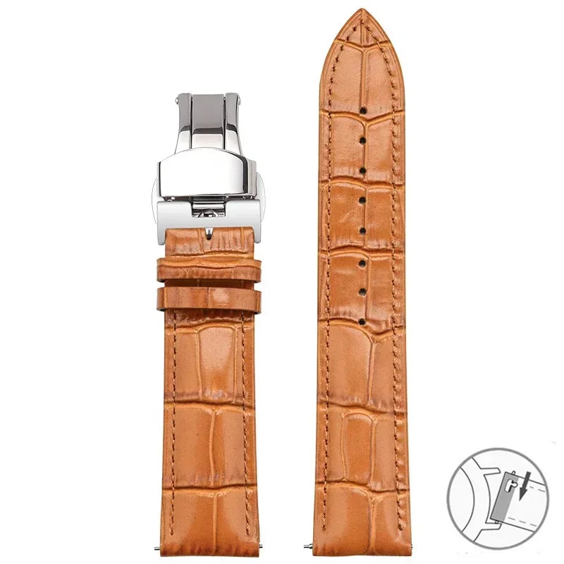 Croc-Embossed Leather Band in Tan with Butterfly Clasp