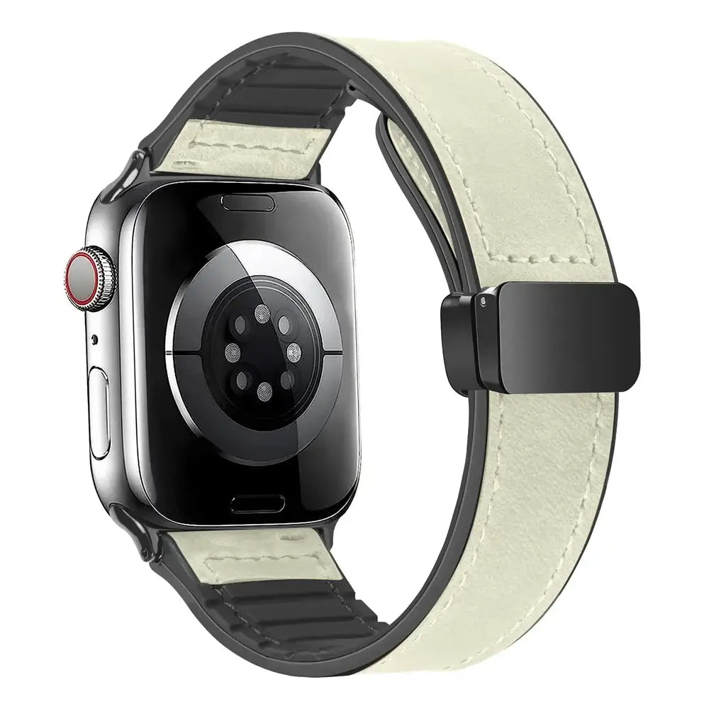 Ivory stitched leather Apple Watch band with magnetic clasp