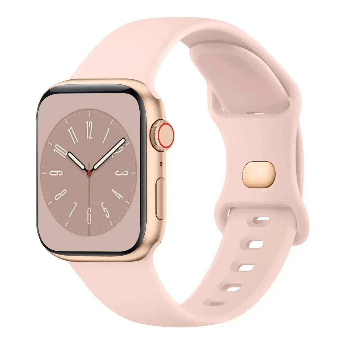 Soft Pink slim silicone Apple Watch band with pin-and-tuck fastening