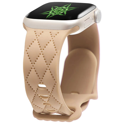 Apple Watch silicone strap in beige, soft and flexible with a waterproof design for comfort and style.
