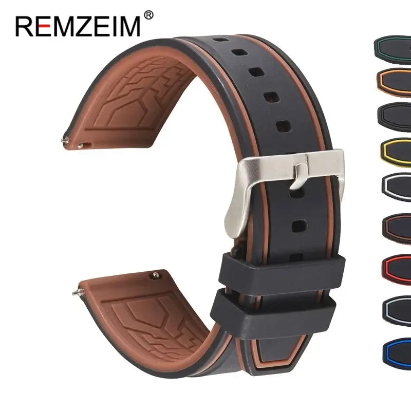 Suunto Two-Tone Silicone Band with Edge Stripes - Black / Brown with color previews