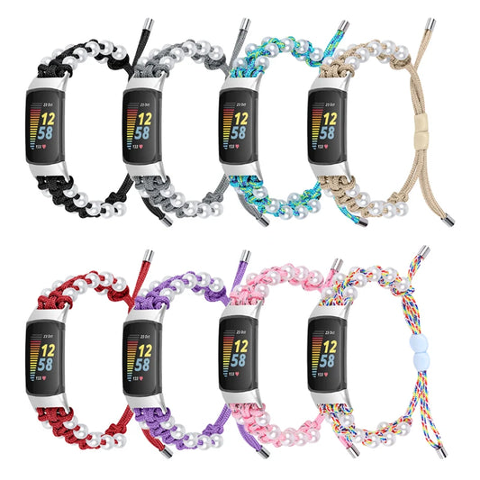 Fitbit Charge 6, 5, 4, 3 and 2 Braided Rope Band with Pearl-Style Beads