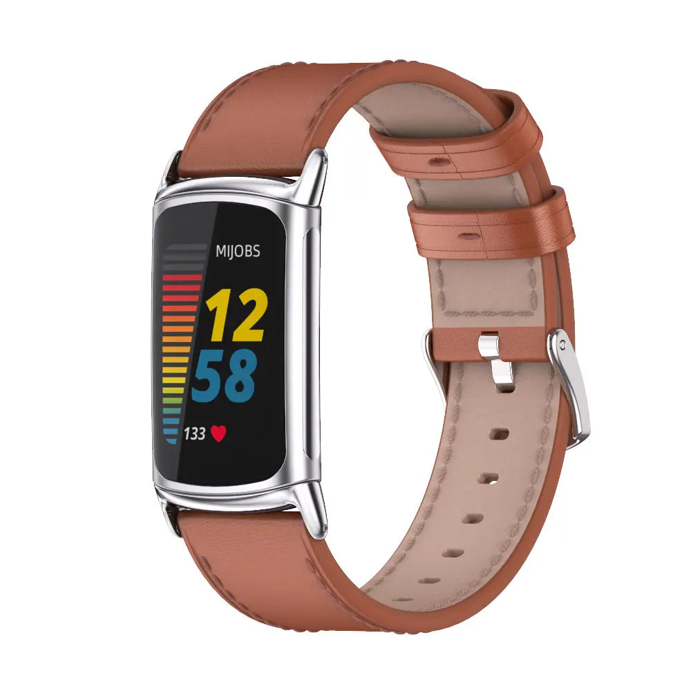 Fitbit Charge 6 with stylish microfiber leather strap, perfect for everyday smartwatch wear.