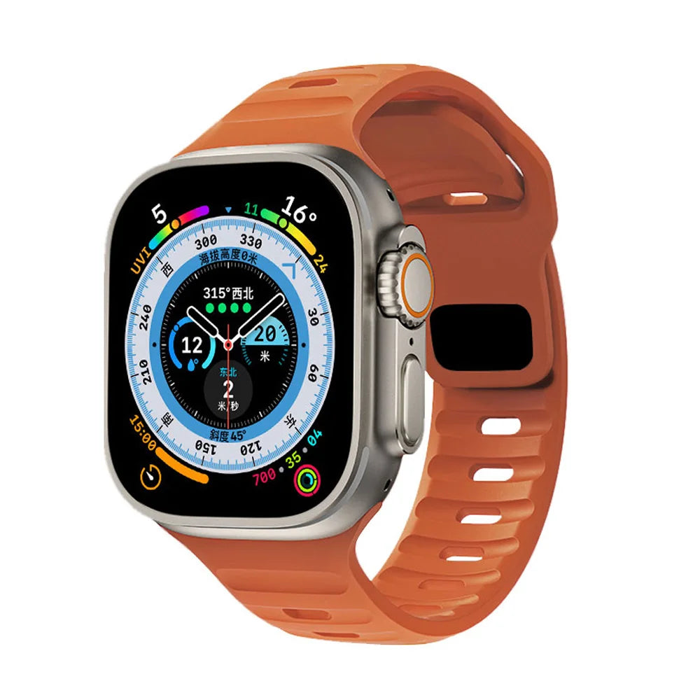 Slotted Silicone Apple Watch Band with Metal Buckle in Burnt Orange