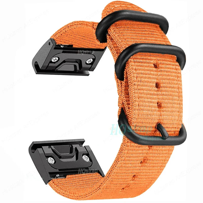 Garmin canvas nylon strap in orange, lightweight and durable replacement band for smartwatches, quickfit design.