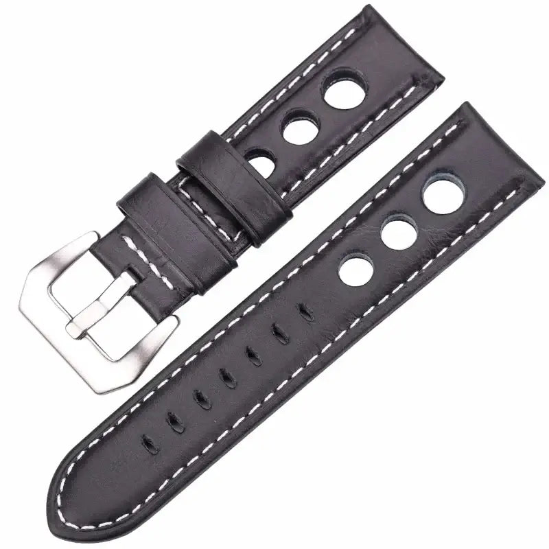Three-Hole Leather Rally Band in Black for compatible Huawei watches