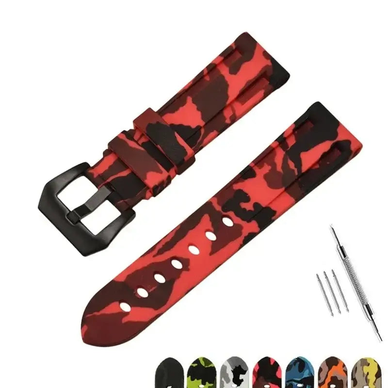Red camouflage silicone band with color previews